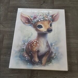 Floral Deer Canvas Wall Art - Brown and White